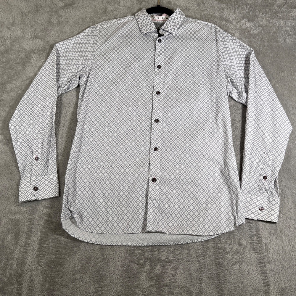 Ted Baker London Dress Shirt Mens 3 Diamond Print Stretch Button‎ Down